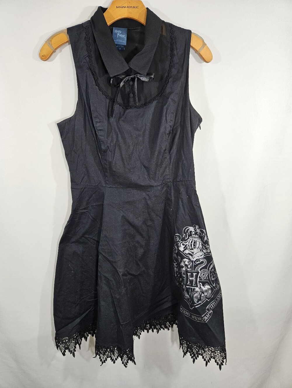 Hot Topic Harry Potter black dress LG Hogwarts Lace Corset  collared sleeveless